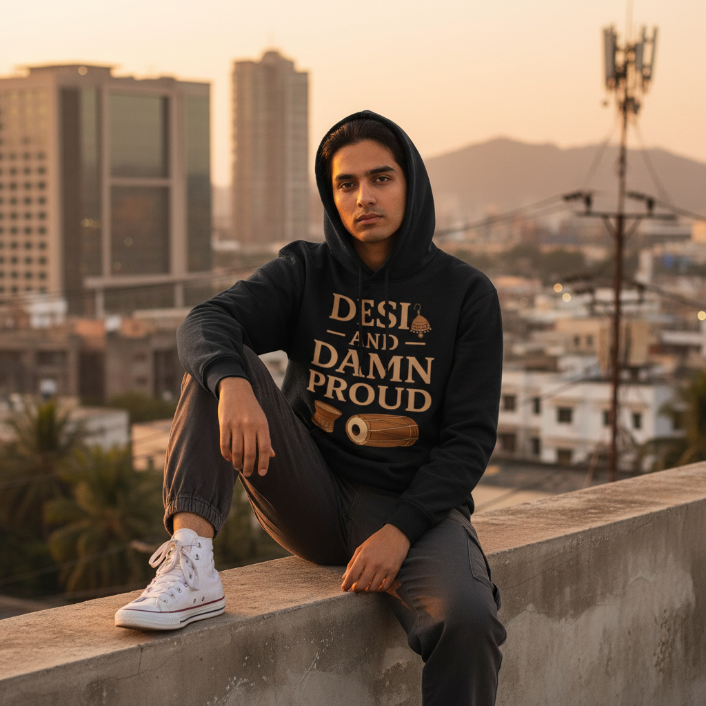 Desi and Damn Proud Black Hoodie - Outdoor