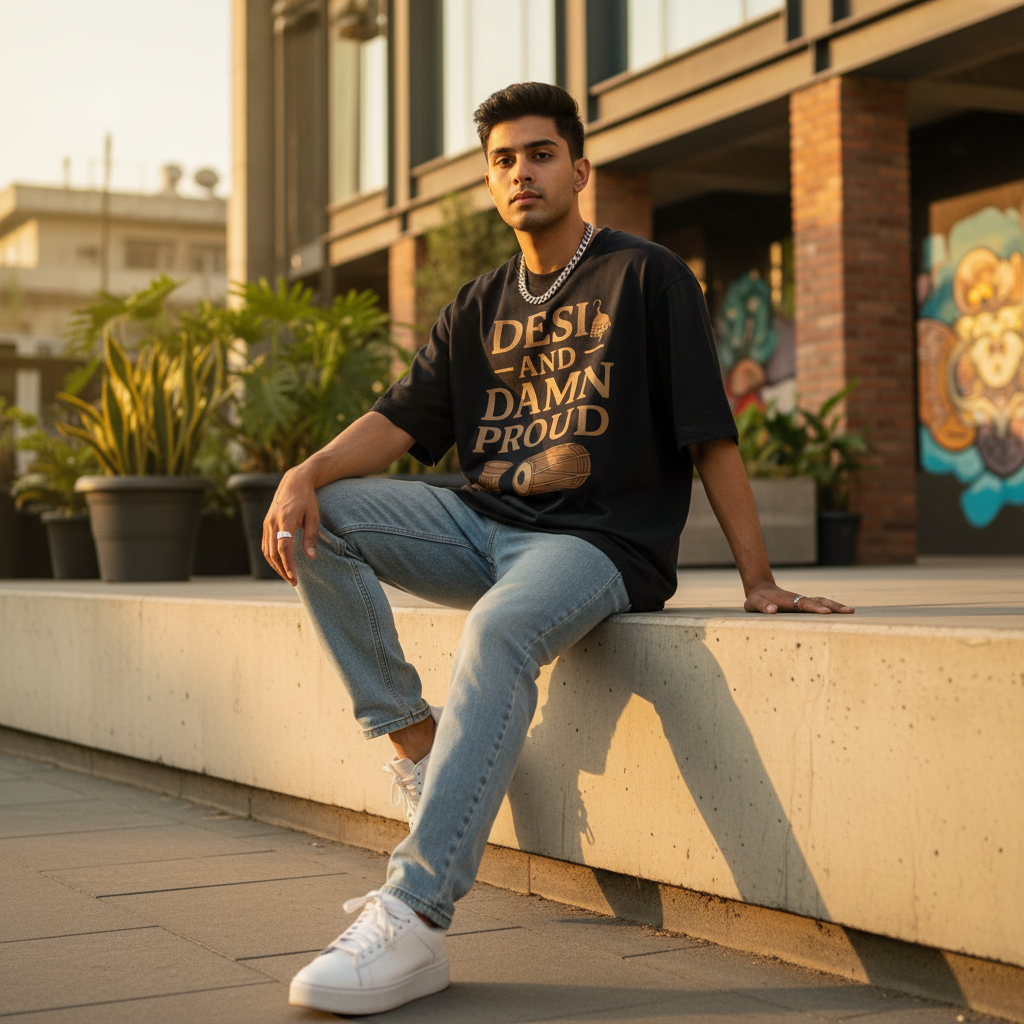 Desi and Damn Proud Black Tee - Lifestyle