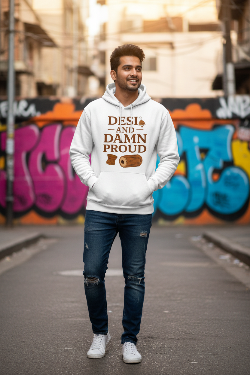 Desi and Damn Proud White Hoodie - Street