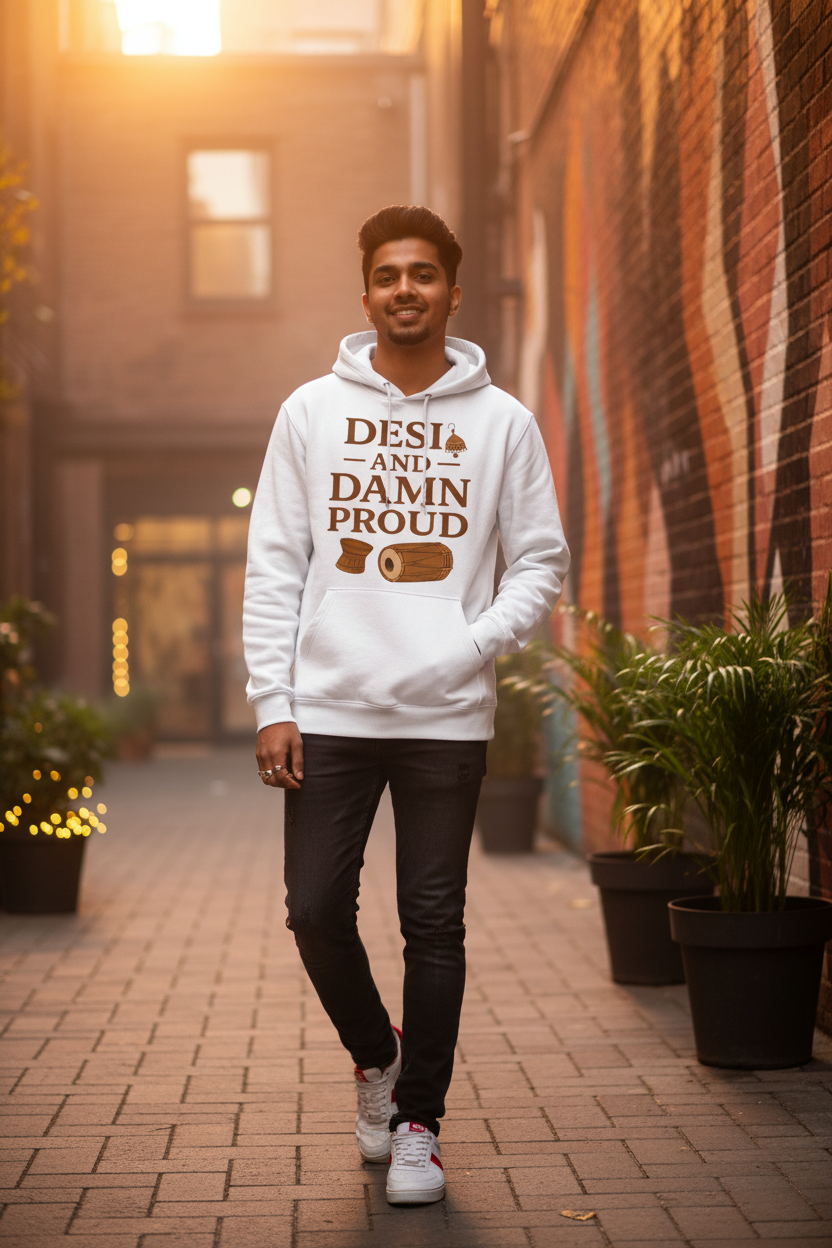 Desi and Damn Proud White Hoodie - Urban