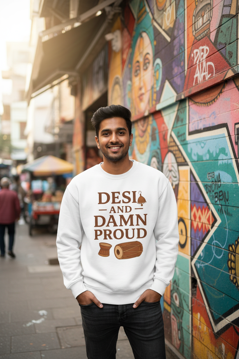 Desi and Damn Proud White Sweatshirt - Street