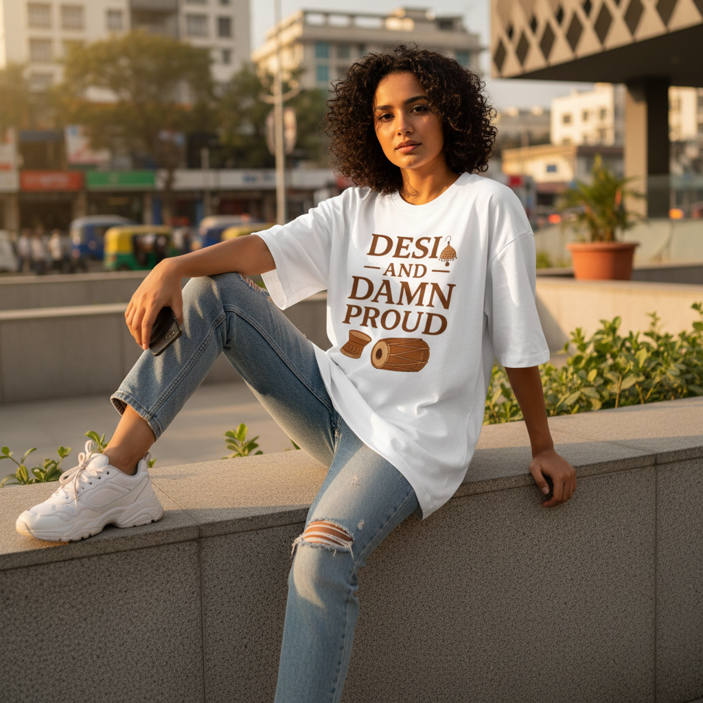Desi and Damn Proud White Tee - Lifestyle
