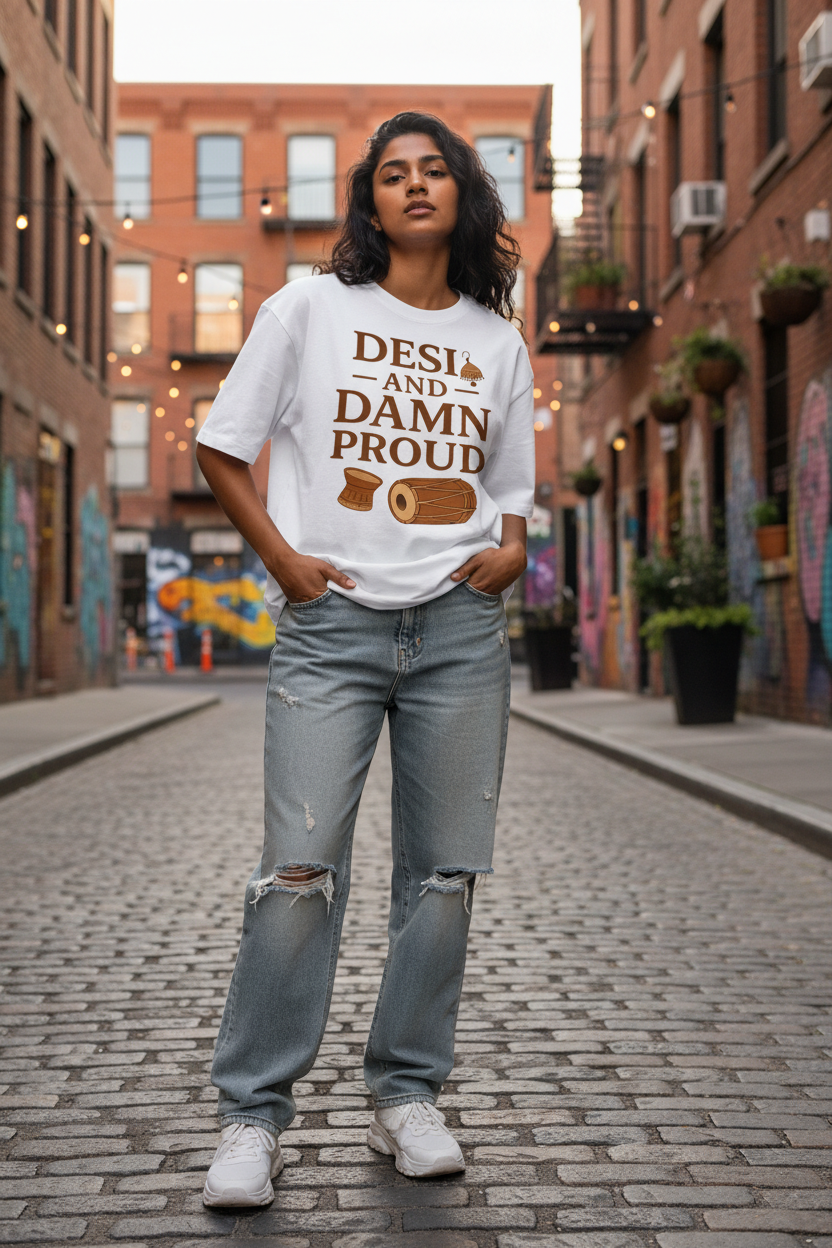 Desi and Damn Proud White Tee - Urban