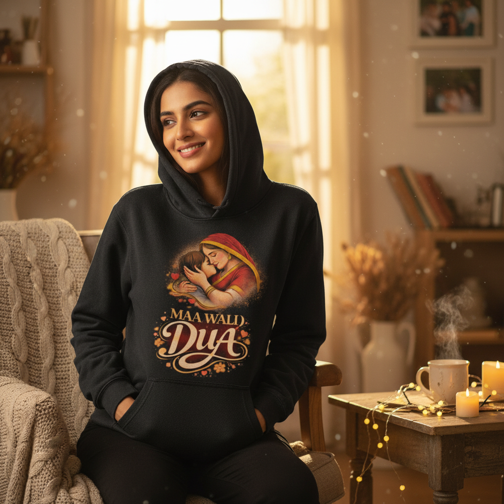 MAA WALI DUA Black Hoodie - Hood Up