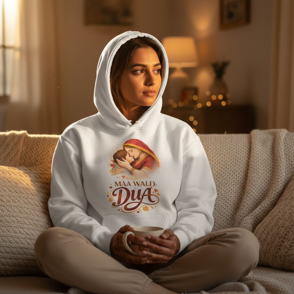 MAA WALI DUA White Hoodie - Hood Up